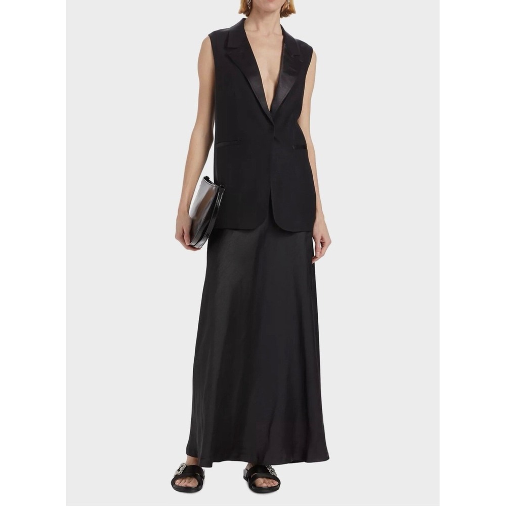 Kobi Halperin Monique Black Satin Maxi Skirt M New